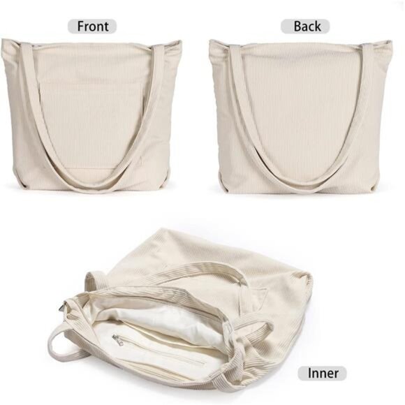 Corduroy Tote Bag for Women Large Shoulder Hobo Bag Work Shopping Casual Purse - Picture 2 of 7